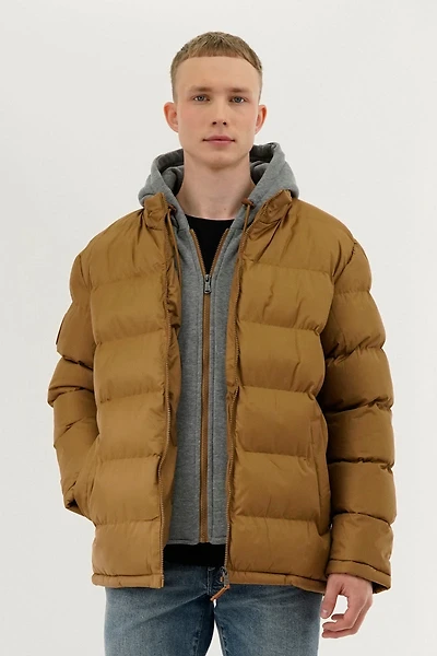 Fleece Quilted Bomber Jacket - Camel
