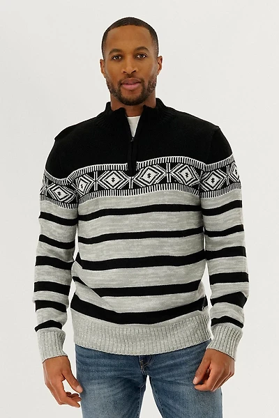 Canada Weather Gear 1/4 Zip Striped Pullover Sweater