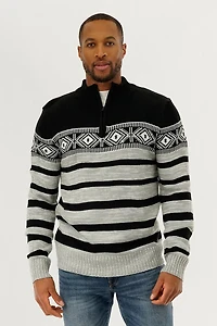 Canada Weather Gear 1/4 Zip Striped Pullover Sweater