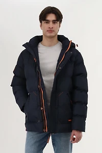 Contrast Zip Puffer Bomber Jacket - Navy