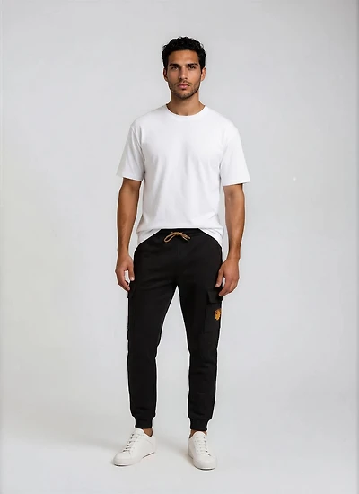 Joggers with Orange Logo Patch Pockets