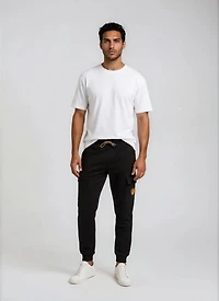 Joggers with Orange Logo Patch Pockets
