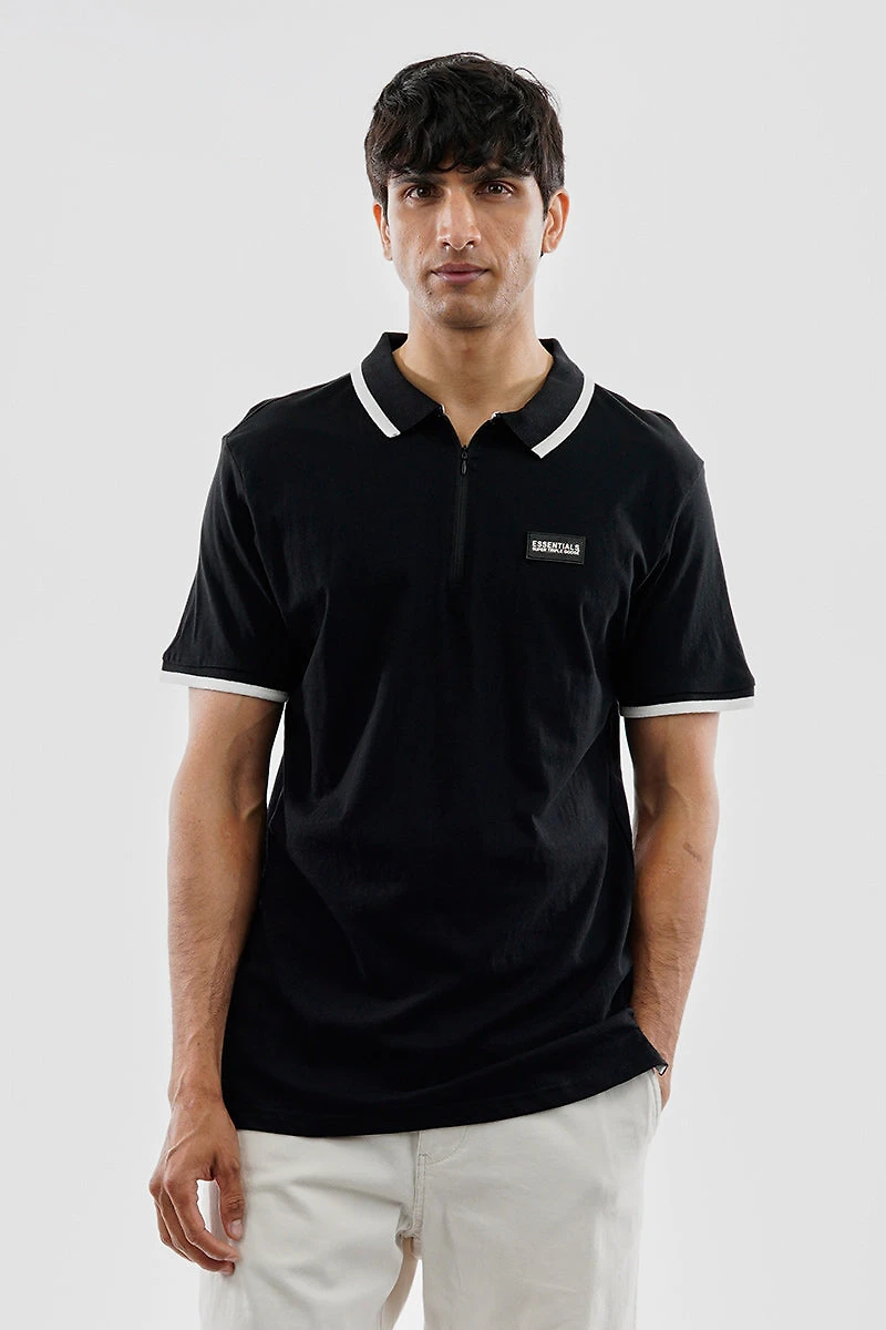 Essentials Super Triple Goose 1/4 Zip Stripe Polo Shirt
