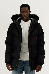 Super Triple Goose Faux Fur Lined Backpack Strap Parka Jacket