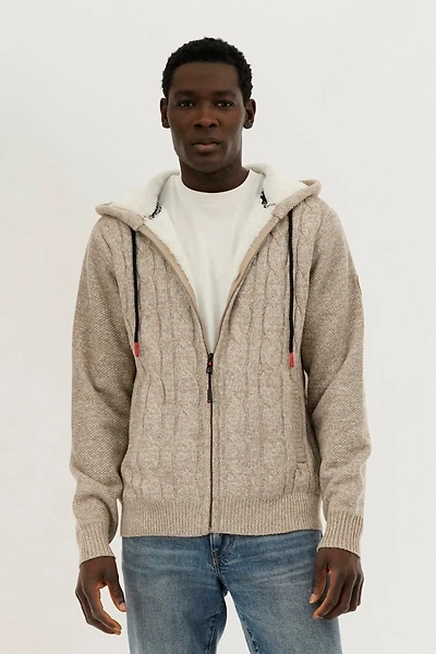 Cable Knit Zip Up Hoodie - Cream