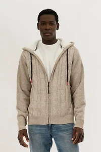 Cable Knit Zip Up Hoodie - Cream