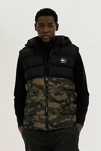 Super Triple Goose Colour Block Camo Hooded Vest - Olive
