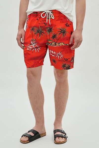 Tropical Print Swim Shorts - Orange