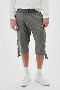 Striped Belted Cargo Shorts - Grey