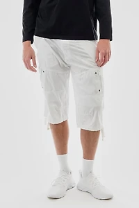 Striped Belted Cargo Shorts - White
