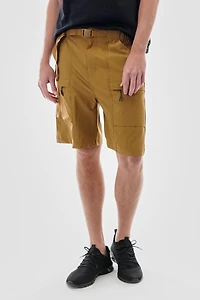 Solid Belted Ripstop Cargo Shorts - Camel