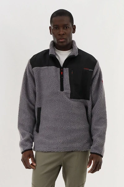 Sherpa Fleece Pullover Sweater - Grey