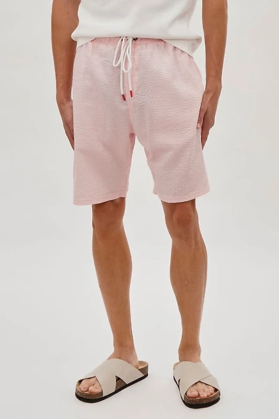 Vintage Textured Tie Waist Shorts - Pink