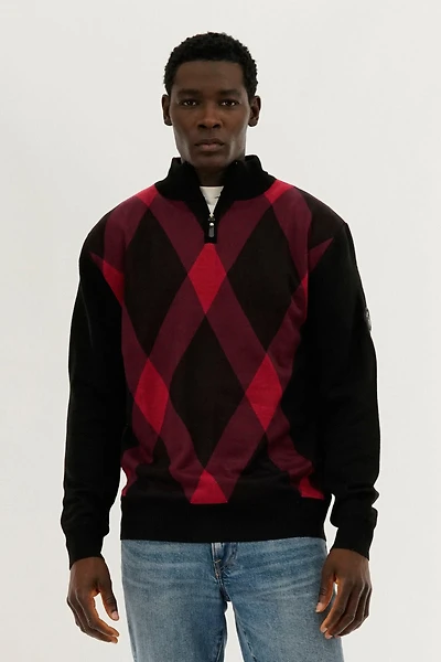 Canada Weather Gear Argyle Print 1/4 Zip Pullover Sweater