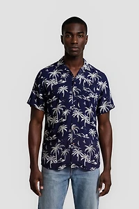 Button Up Palm Tree Shirt - Navy