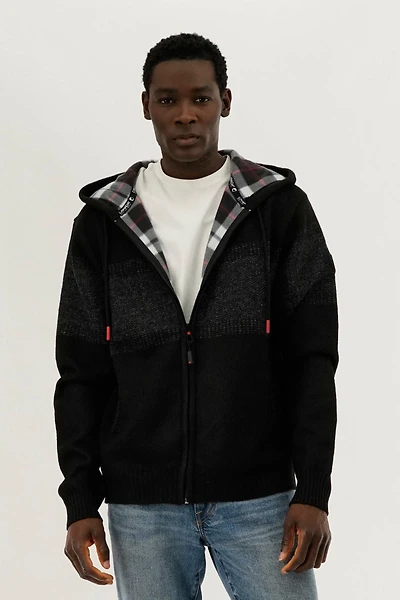 Canada Weather Gear Plaid Lined Striped Zip Up Hoodie