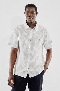 Canada Weather Gear Palm Print Button Up Casual Shirt - Beige