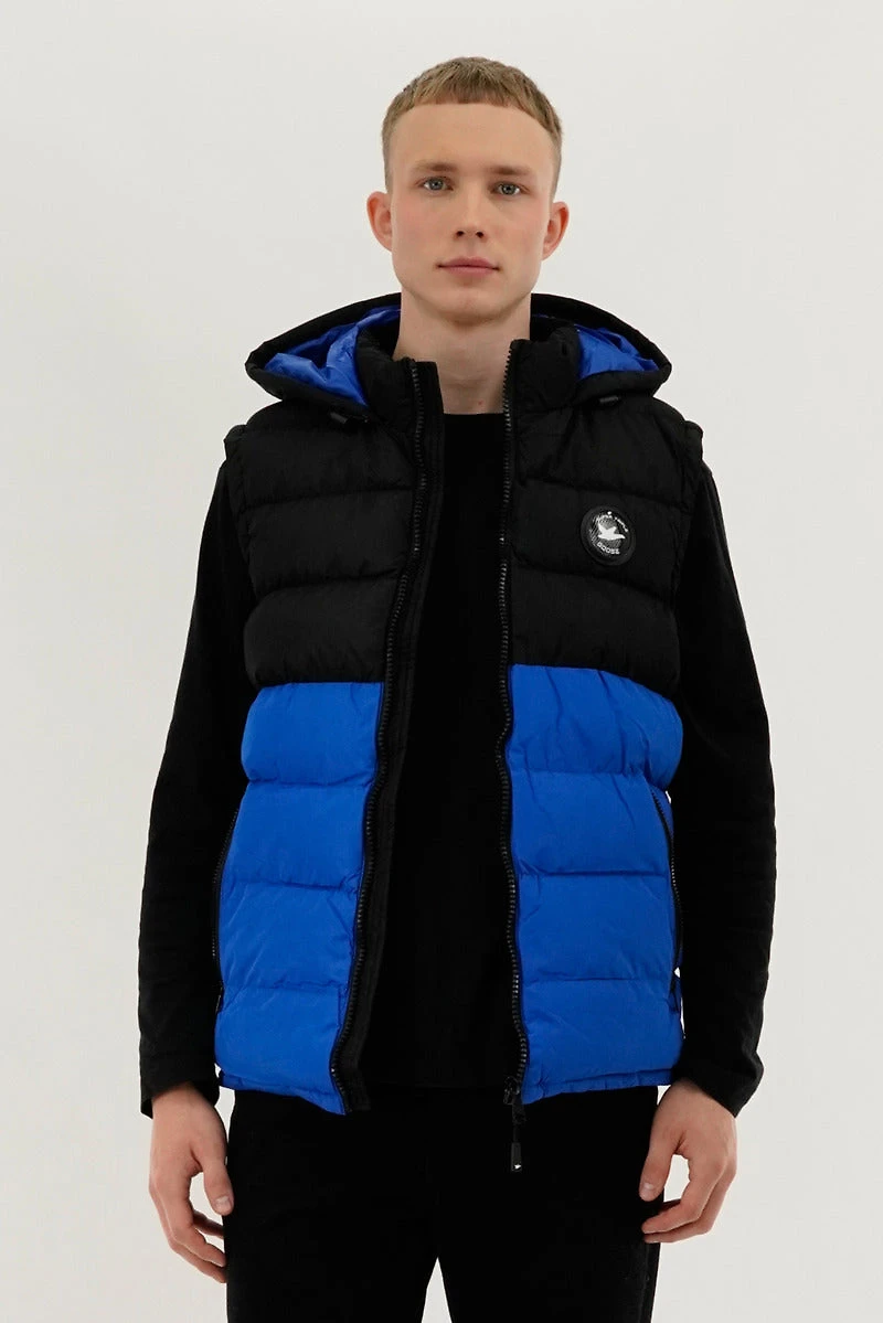 Super Triple Goose Colour Block Hooded Vest - Blue