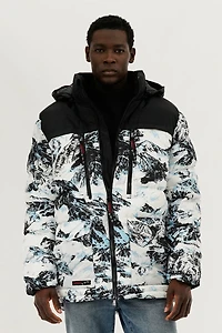 Canada Weather Gear Mountain Print Puffer Bomber Jacket - White