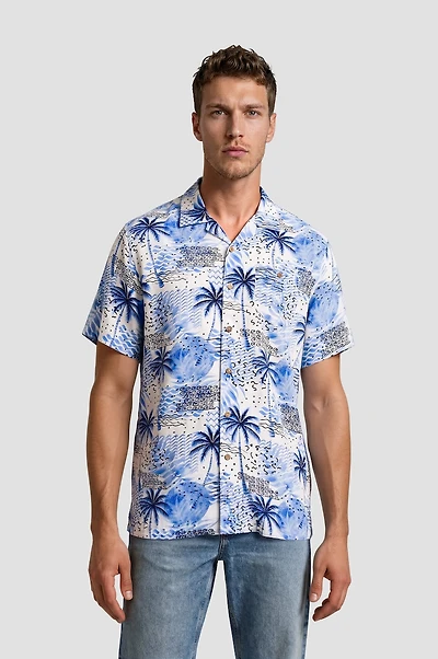 Button Up Palm Tree Shirt - White