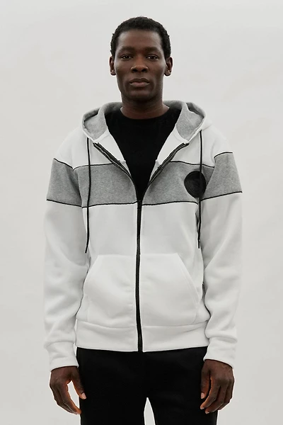 Colour Block Zip Up Hoodie - White