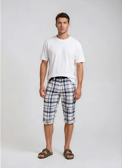 Printed Long Cargo Shorts - White
