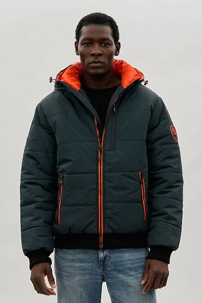 Hooded Puffer Bomber Jacket - Teal
