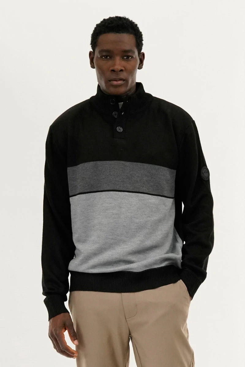 Canada Weather Gear Button Up Colour Block Pullover Sweater