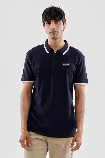 1/4 Zip Stripe Polo Shirt - Navy