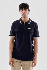 1/4 Zip Stripe Polo Shirt - Navy