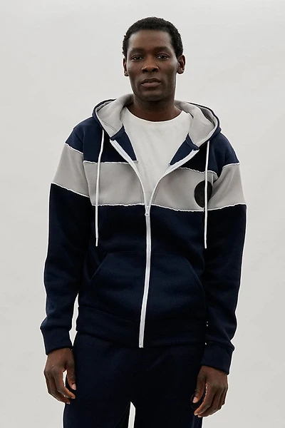 Colour Block Zip Up Hoodie - Navy