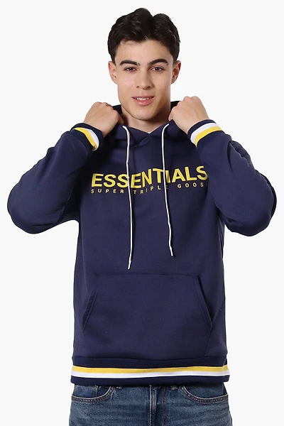 Striped Cuff Detail Hoodie - Navy