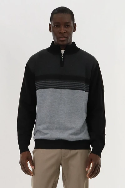 1/4 Zip Striped Pullover Sweater