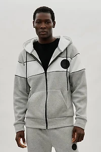 Colour Block Zip Up Hoodie - Grey