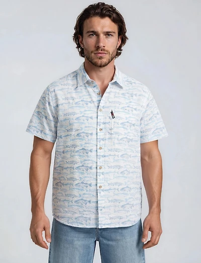 Short Sleeve Shirt with Front Zipper Pocket - White