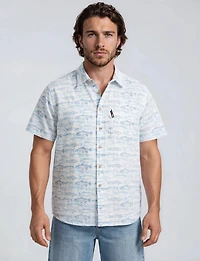 Short Sleeve Shirt with Front Zipper Pocket - White