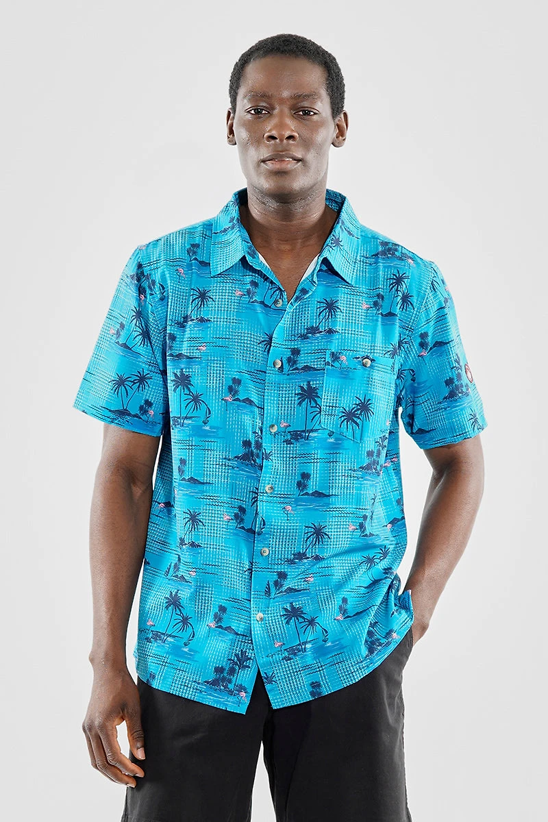 Canada Weather Gear Tropical Pattern Button Up Casual Shirt - Turquoise