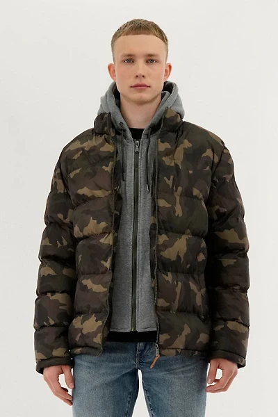 Canada Weather Gear Camo Print Quilted Bomber Jacket - Olive