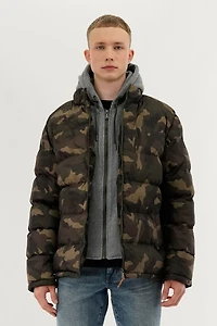Canada Weather Gear Camo Print Quilted Bomber Jacket - Olive