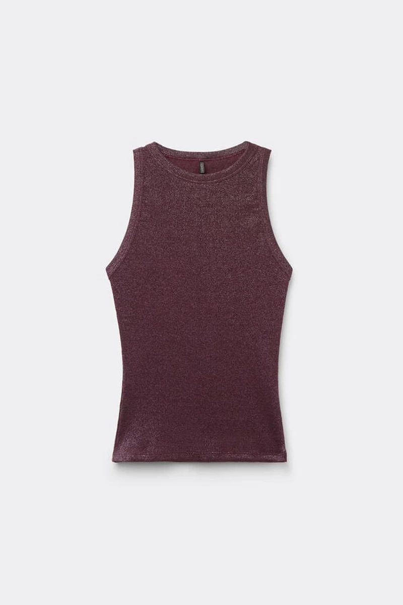 Ribbed Cotton Lamé Tank Top