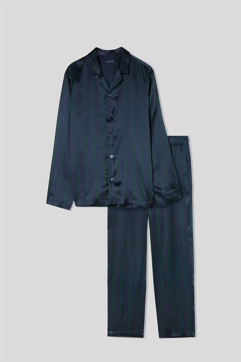 Striped Silk Full Length Pajamas