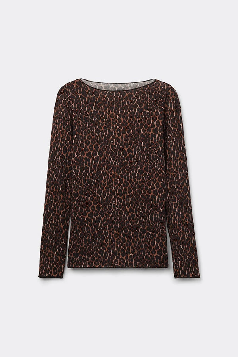 Leopard Print Long Sleeve Top Ultralight Modal with Cashmere