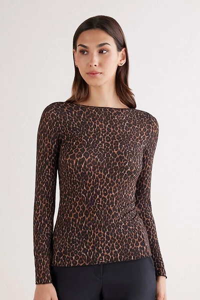 Leopard Print Long Sleeve Top Ultralight Modal with Cashmere