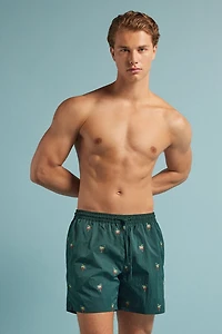 Embroidered Palm Tree Swim Trunks