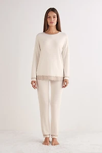 Lace Trim Full Length Pajamas Modal