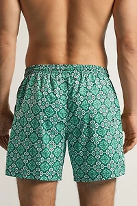 Aqua Green Majolica Print Swim Trunks