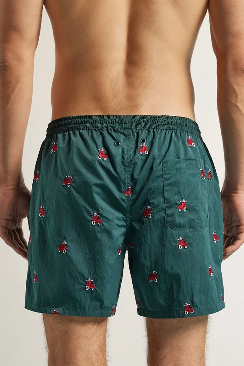 Embroidered Scooter Swim Trunks