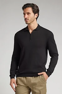 Zip Long Sleeve Knit Polo Shirt