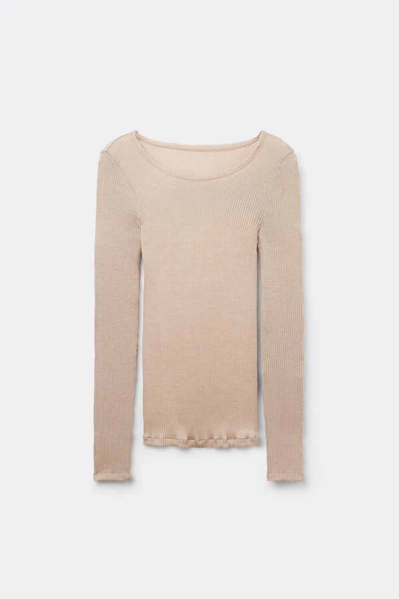 Long Sleeve Wide Neck Sweater Wool and Silk