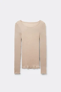 Long Sleeve Wide Neck Sweater Wool and Silk